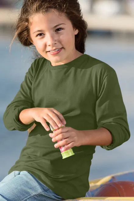 Långärmad T-shirt för barn, khaki