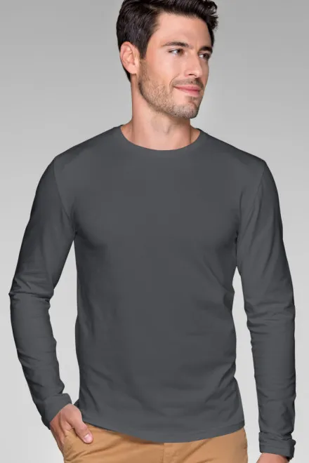 Nauwsluitend heren T-shirt met lange mouwen, lichtgrijze