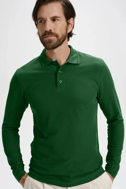 Polo da uomo a maniche lunghe, verde bottiglia