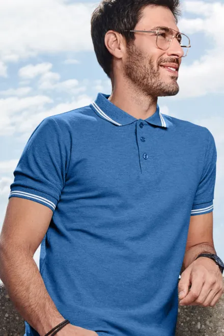Polo de bărbați cu contrast, albastru deschis