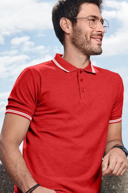 Polo de bărbați cu contrast, roșu