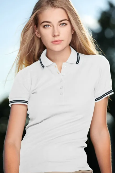 Polo de dama cu contrast, alb