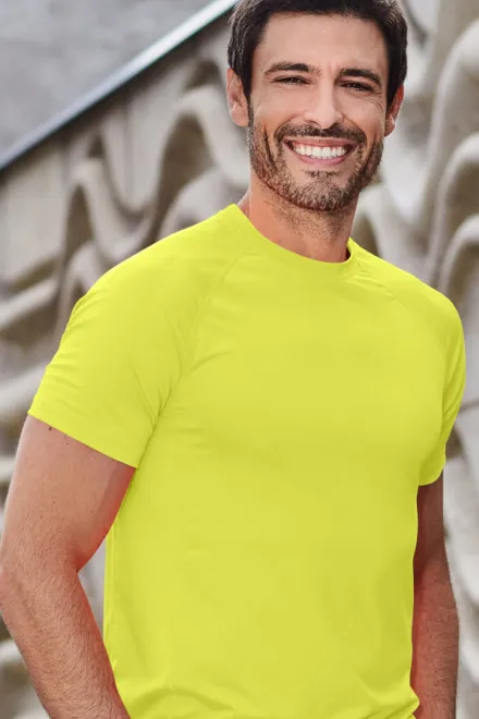 Sport-T-shirt voor heren, Neon Geel