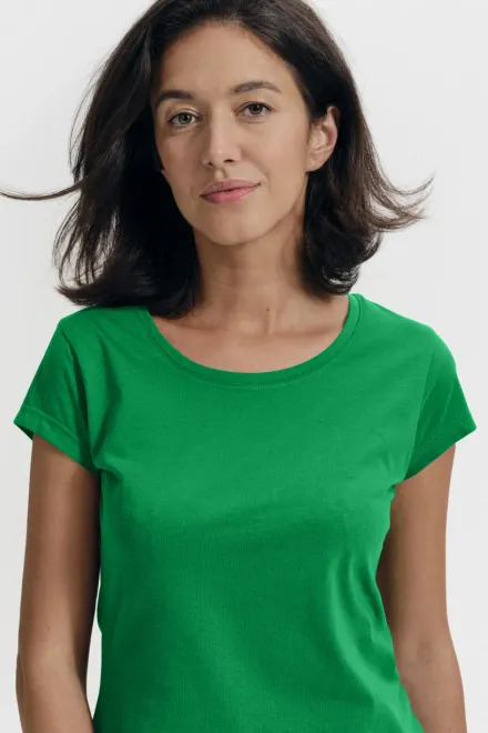T-shirt damski slim fit z okrągłym dekoltem, zielona trawa