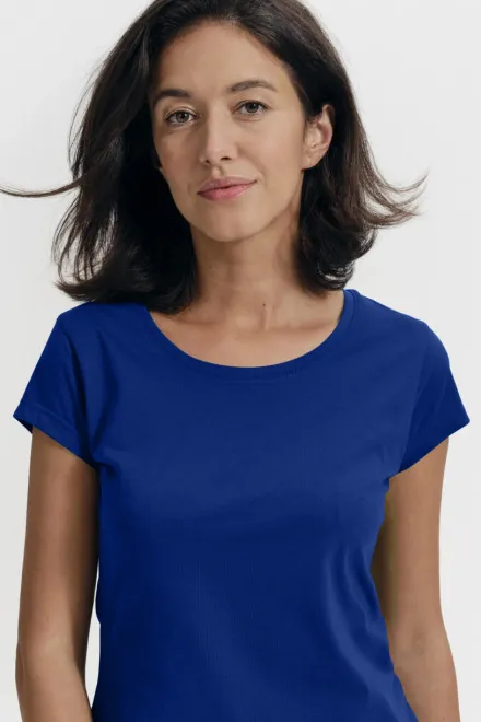 T-shirt med smal passform för damer med rund halsringning, kungsblå