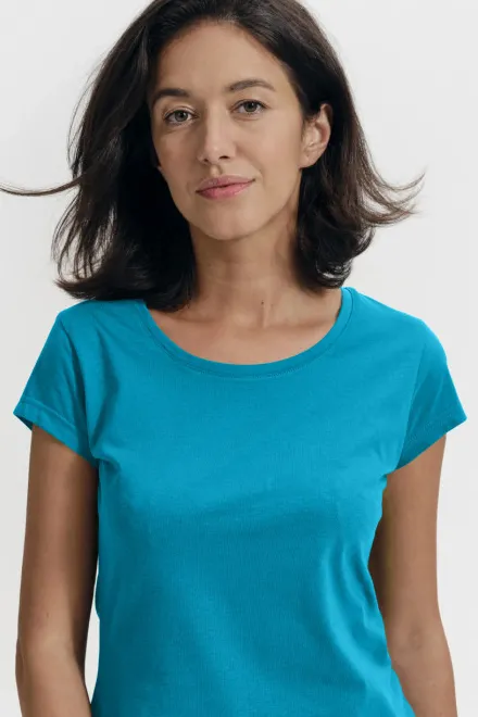 T-shirt med smal passform för damer med rund halsringning, turkos