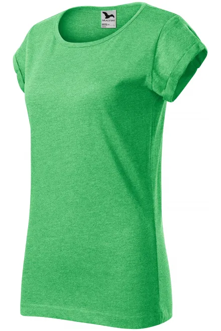 Naiste rullitud varrukatega T-särk, roheline marmor