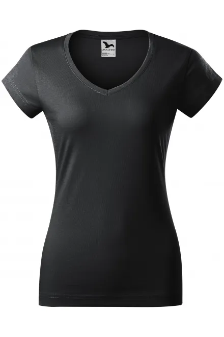 Slim Fit Damen T-Shirt mit V-Ausschnitt - Ebenholz Grau, XS
