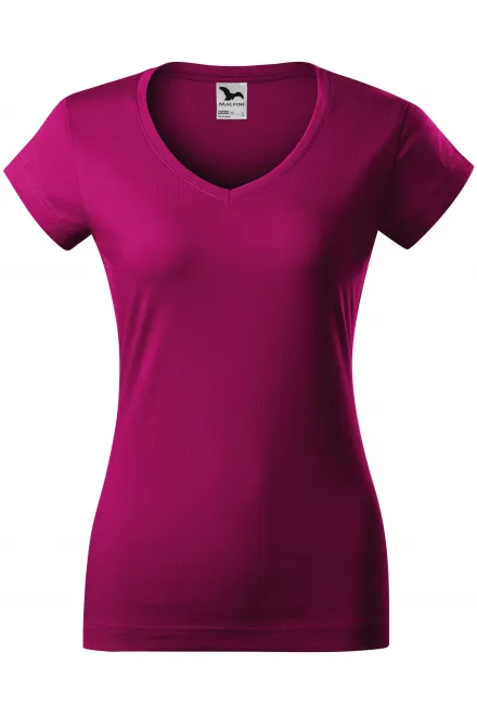 Slim Fit Damen T-Shirt mit V-Ausschnitt - fuchsia red, XS
