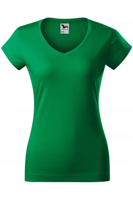 Slim Fit Damen T-Shirt mit V-Ausschnitt - Grasgrün, XS