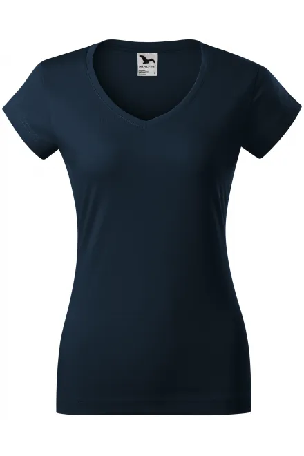 Slim Fit Damen T-Shirt mit V-Ausschnitt - dunkelblau, XS