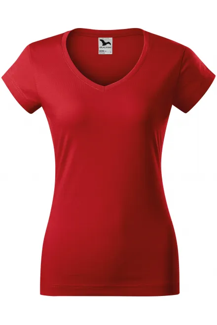 Slim Fit Damen T-Shirt mit V-Ausschnitt - rot, XS