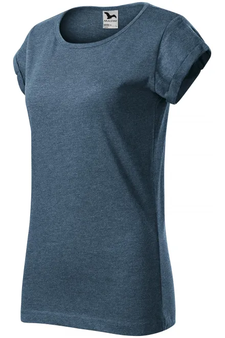 Ženska majica z zavihanimi rokavi, temen denim marmor